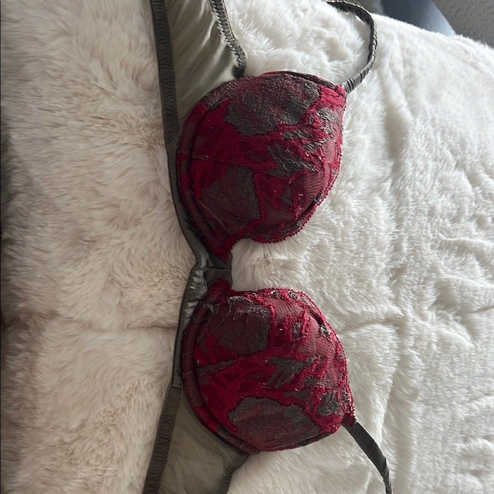 Elegant Red and Gray Lace Bra